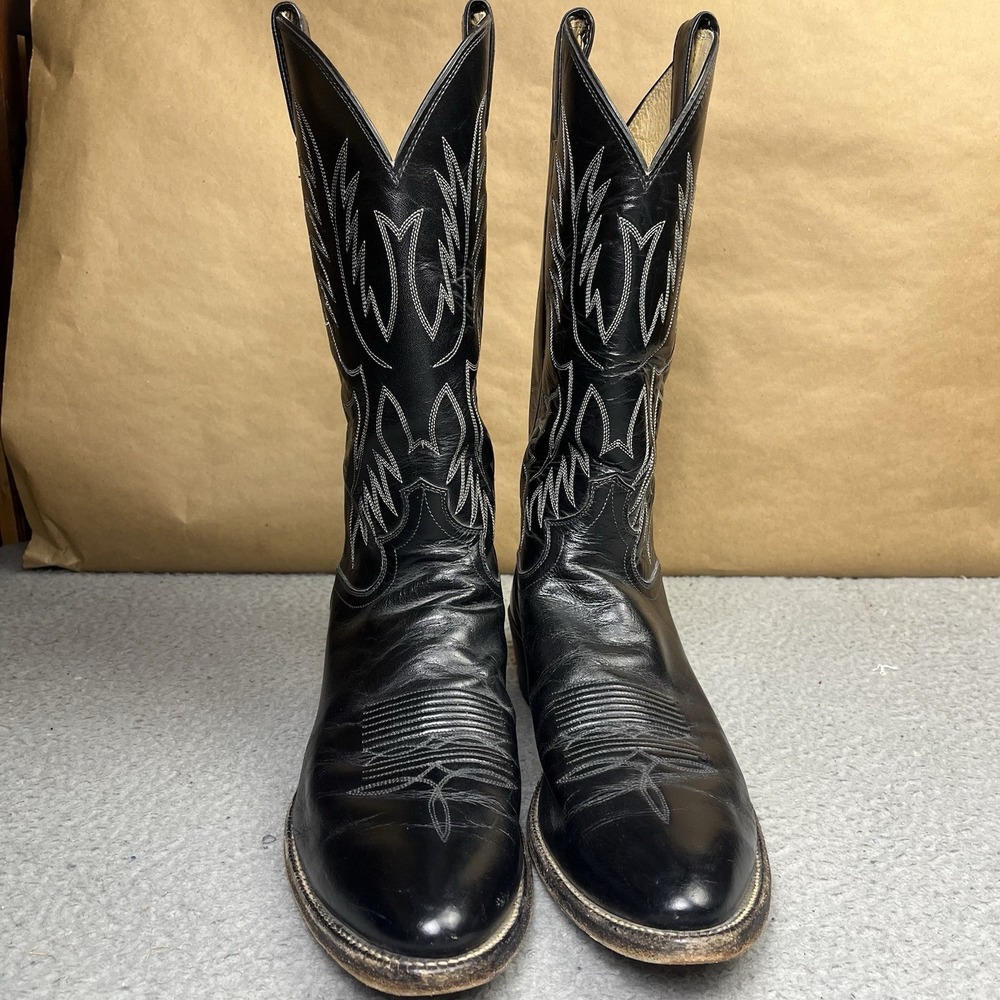 Justin Boots 2041 Mens 13 A Boot Black Leather Mid Calf Embroidered Western Boot - Picture 2 of 11